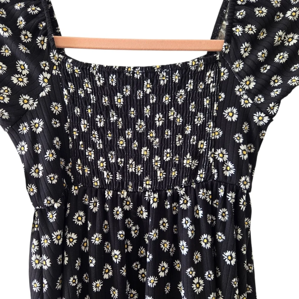 Emma & Elsa Daisy Front Tie Dress Stretchy Knit Smocked Short Sleeve Blue sz 8